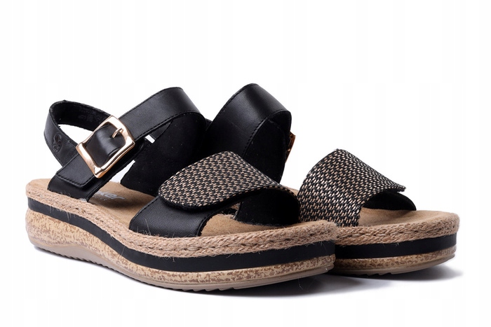 Sandaly-Damskie-Rieker-V0951-00-r-37-Czarne-Platforma-Rzepy-Dlugosc-wkladki-24-cm