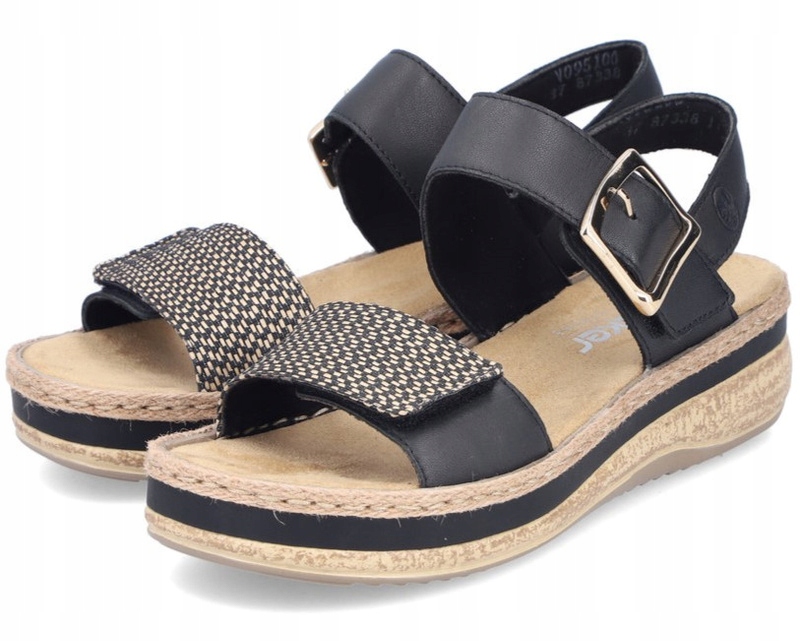 Sandaly-Damskie-Rieker-V0951-00-r-37-Czarne-Platforma-Rzepy-Model-V0951-00
