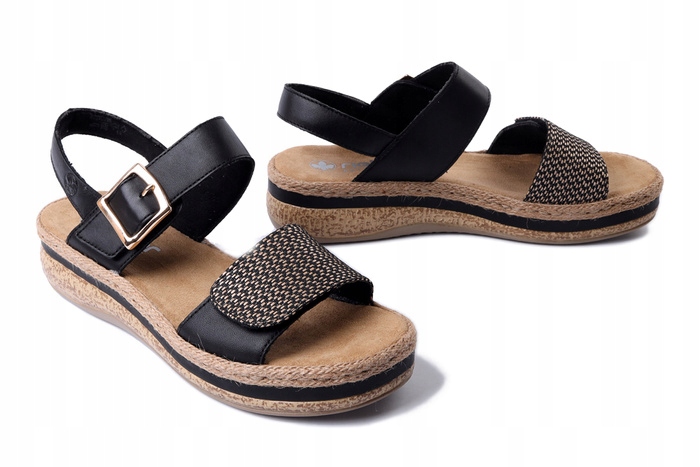 Sandaly-Damskie-Rieker-V0951-00-r-37-Czarne-Platforma-Rzepy-Rozmiar-37